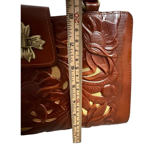 Patricia Nash Rosina Tooled Leather Satchel Tan Brown - Picture 12 of 16